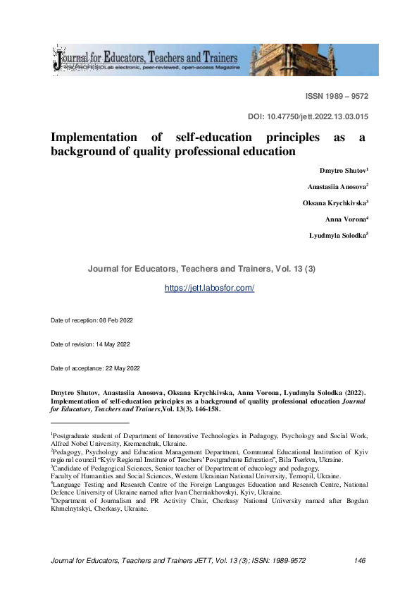 (PDF) Implementation of Self-education Principles as a Background of ...