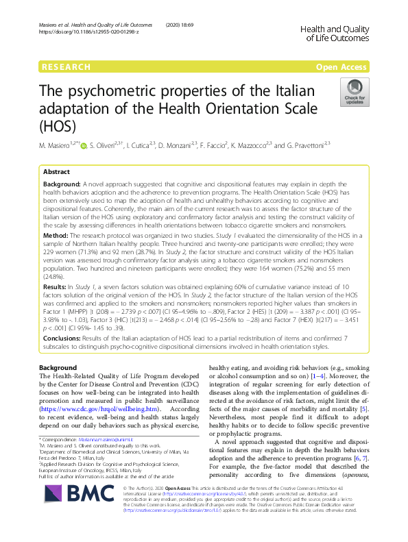 (PDF) The psychometric properties of the Italian adaptation of the ...