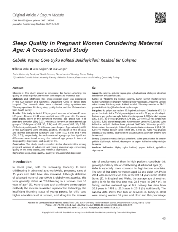 (PDF) Sleep Quality in Pregnant Women Considering Maternal Age: A Cross ...