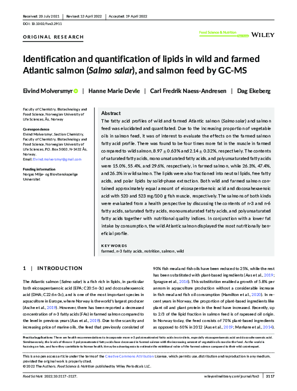 (PDF) Identification and quantification of lipids in wild and farmed ...