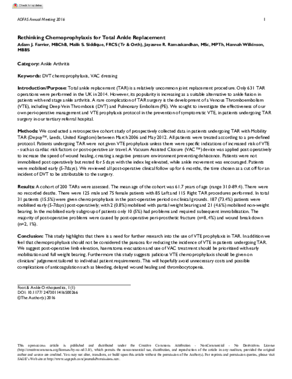 Picture Idea: Pdf Rethinking Chemoprophylaxis For Total Ankle Replacement