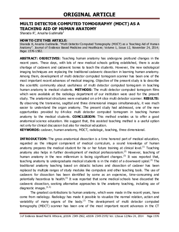 (PDF) Multi Detector Computed Tomography (MDCT) as a Teaching Aid of ...