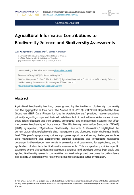 (PDF) Agricultural Informatics Contributions to Biodiversity Science ...
