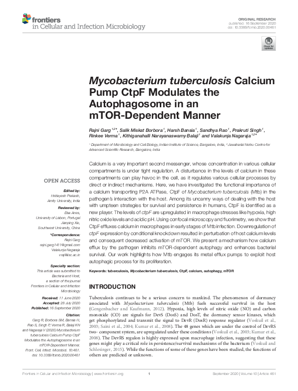 (PDF) Mycobacterium tuberculosis Calcium Pump CtpF Modulates the ...