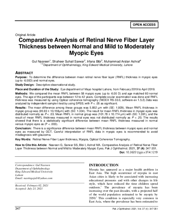 (PDF) Comparative Analysis of Retinal Nerve Fiber Layer Thickness ...