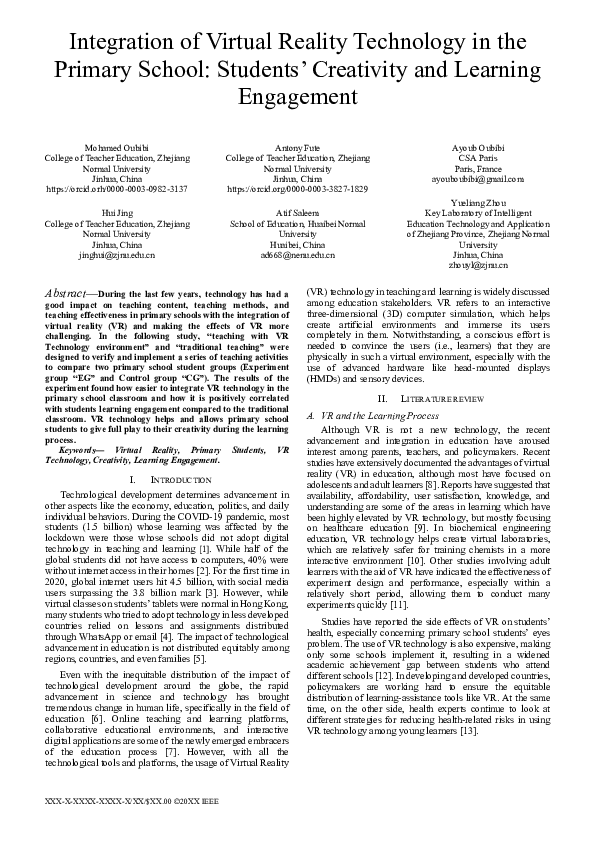 (PDF) Integration of Virtual Reality Technology in the Primary School ...
