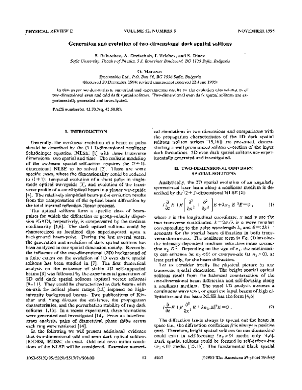 (PDF) Generation and evolution of two-dimensional dark spatial solitons