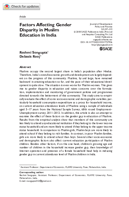 (PDF) Factors Affecting Gender Disparity in Muslim Education in India
