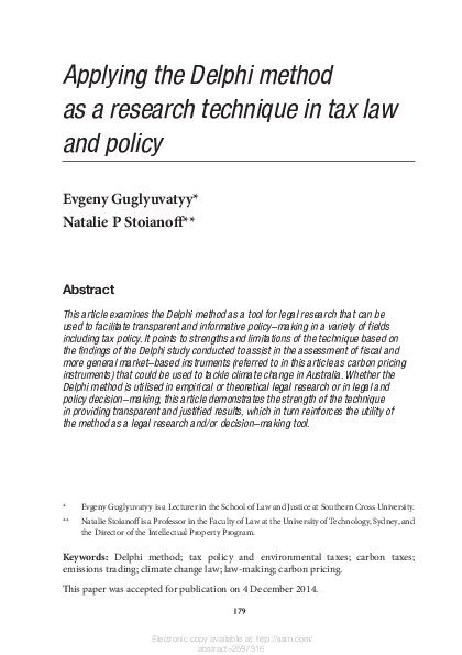 (PDF) Applying the Delphi method as a research technique in tax law and ...