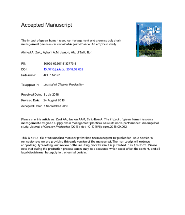 (PDF) The impact of green human resource management and green supply ...