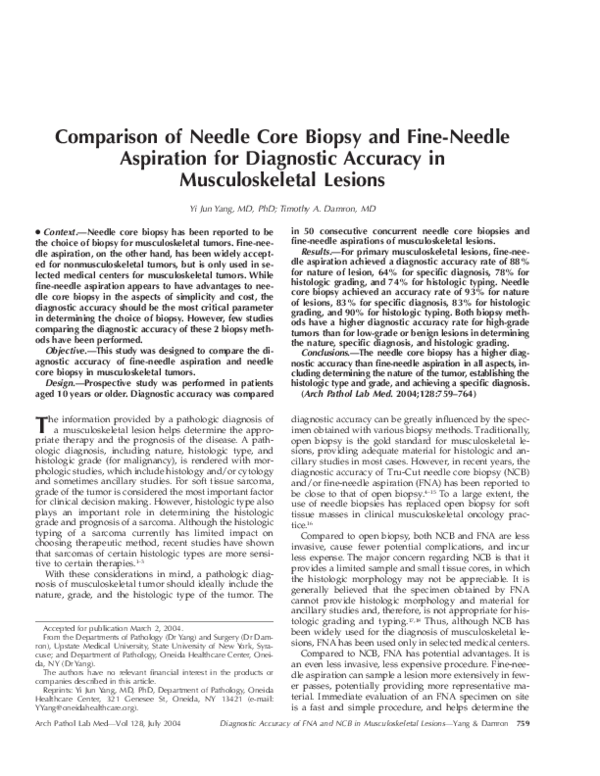 (PDF) Comparison of needle core biopsy and fine-needle aspiration for ...
