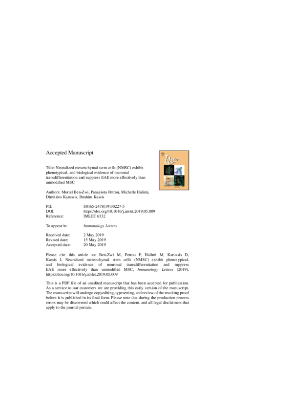 (PDF) Neuralized mesenchymal stem cells (NMSC) exhibit phenotypical ...