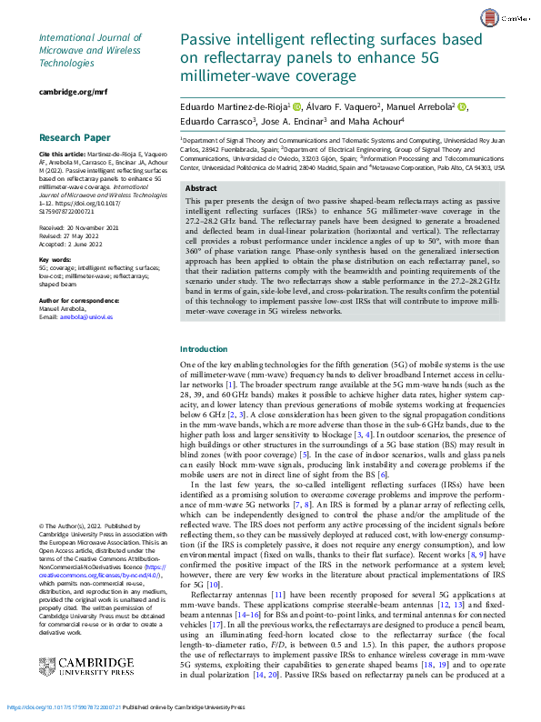 (PDF) Passive intelligent reflecting surfaces based on reflectarray ...