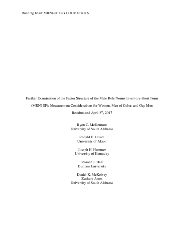 (PDF) Further examination of the factor structure of the Male Role ...