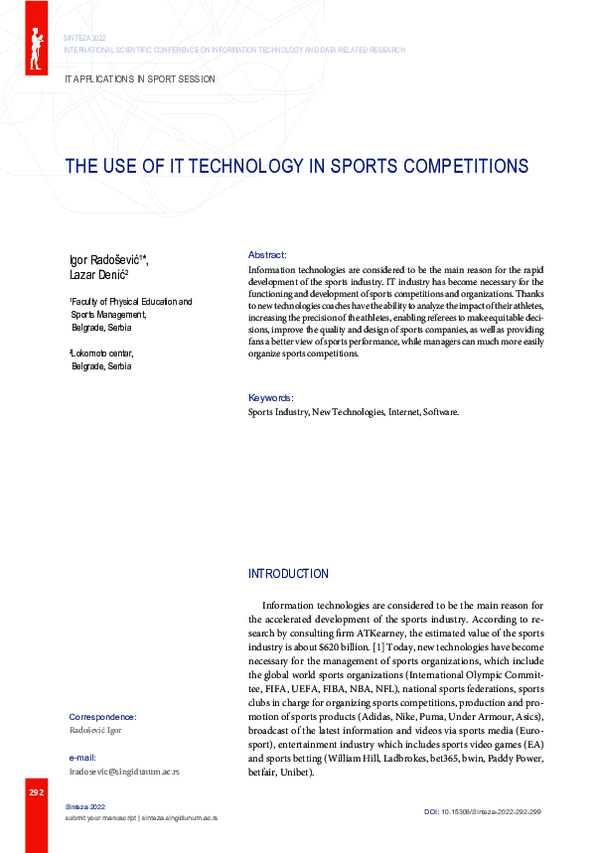 (PDF) The Use of it Technology in Sports Competitions