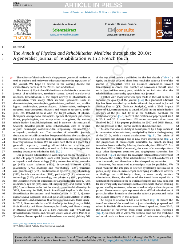 (PDF) The Annals of Physical and Rehabilitation Medicine through the ...