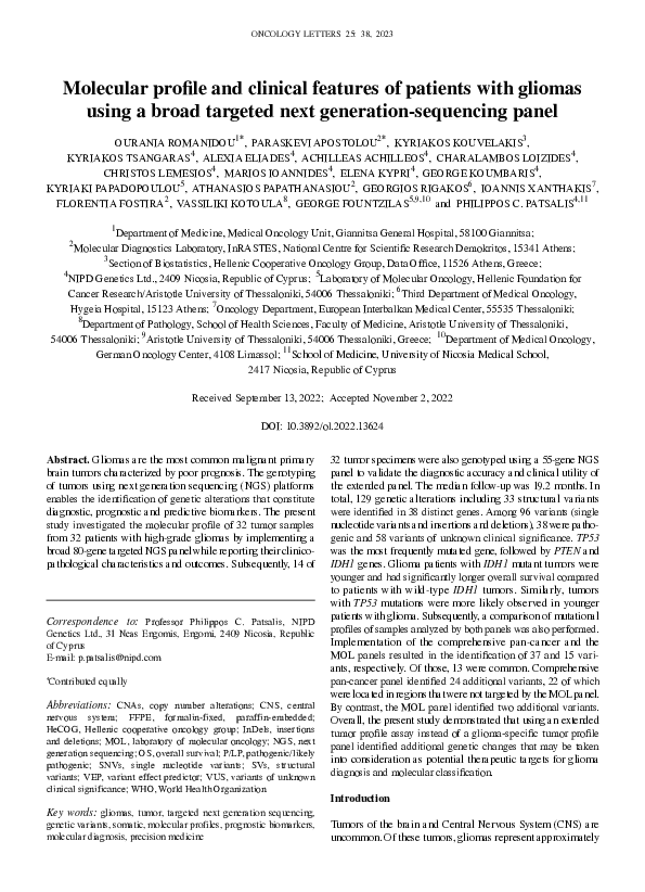 (PDF) Molecular profile and clinical features of patients with gliomas ...