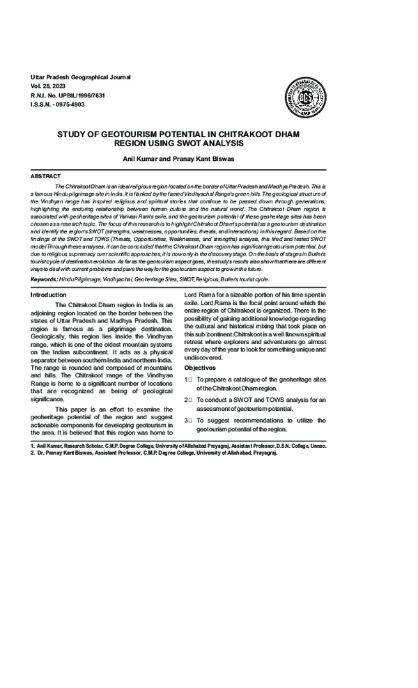 (PDF) STUDY OF GEOTOURISM POTENTIAL IN CHITRAKOOT DHAM REGION USING ...