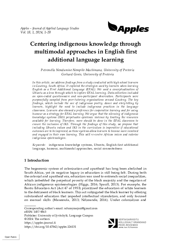 (PDF) Centering indigenous knowledge through multimodal approaches in ...
