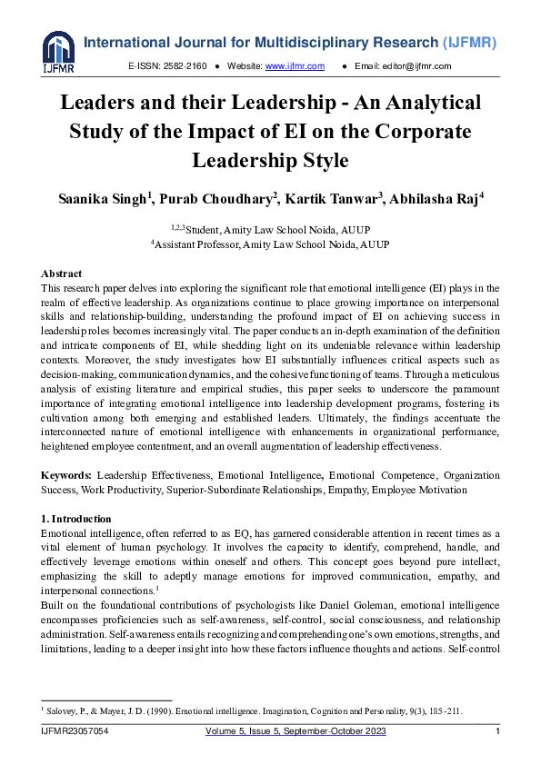 (PDF) Leaders and their Leadership - An Analytical Study of the Impact ...