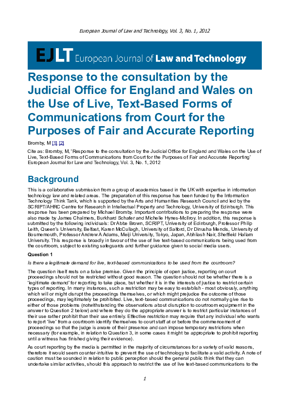 (PDF) Response to the consultation by the Judicial Office for England ...