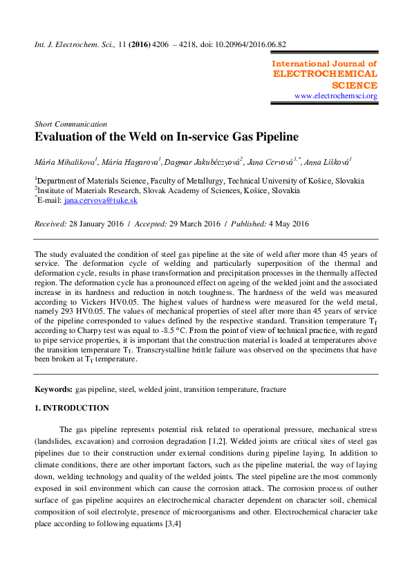 Evaluation of the Weld on In-service Gas Pipeline