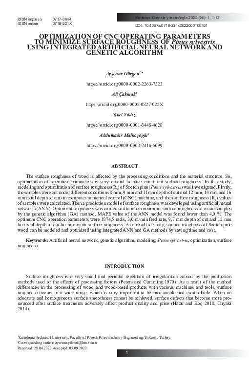 (PDF) Optimization of CNC operating parameters to minimize surface ...