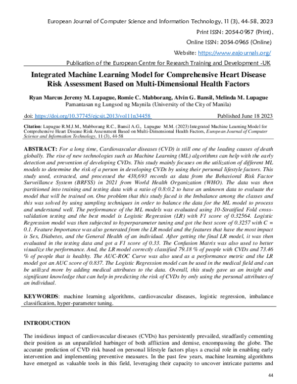 (PDF) Integrated Machine Learning Model for Comprehensive Heart Disease ...