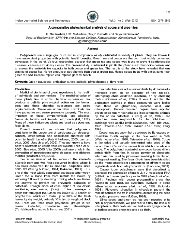 (PDF) A comparative phytochemical analysis of cocoa and green tea