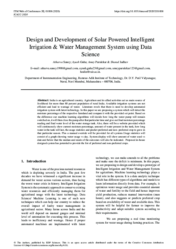 (PDF) Design and Development of Solar Powered Intelligent Irrigation ...