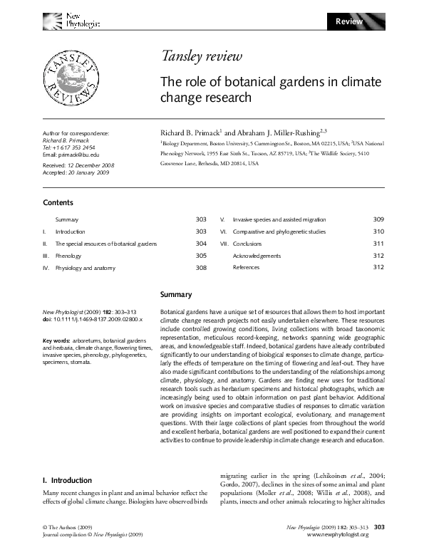 (PDF) The role of botanical gardens in climate change research