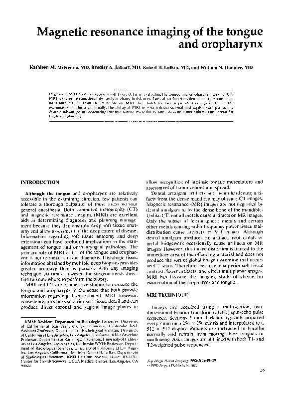 (PDF) Magnetic resonance imaging of the tongue and oropharynx