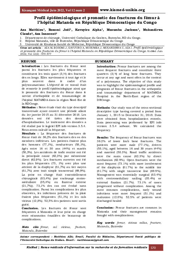 (PDF) Profil épidémiologique et pronostic des fractures du fémur à l ...