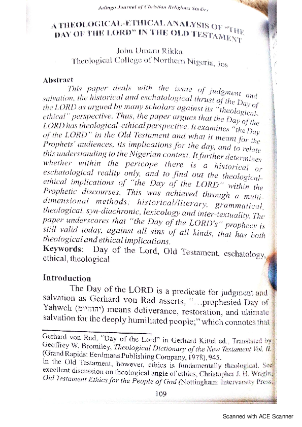 (PDF) Theological ethical analysis of the day of the LORD, which is ...