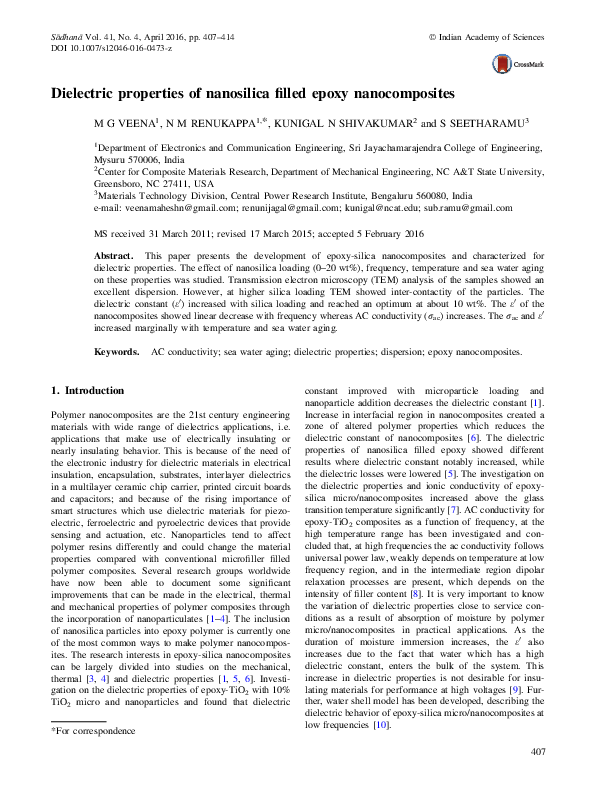 (PDF) Dielectric properties of nanosilica filled epoxy nanocomposites