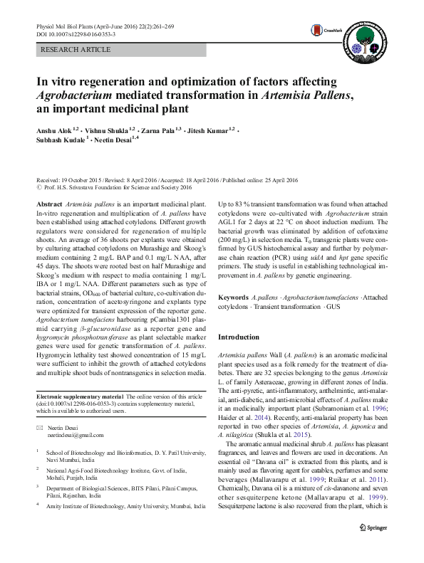 (PDF) In vitro regeneration and optimization of factors affecting ...