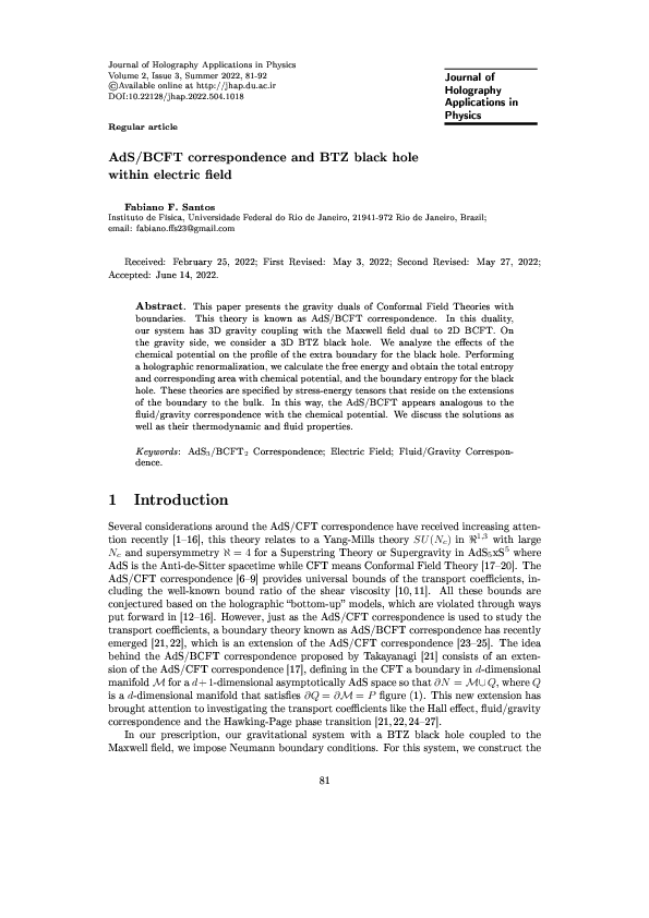 (PDF) AdS/BCFT correspondence and BTZ black hole within electric field
