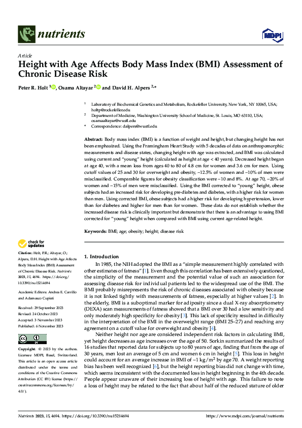 (PDF) Height with Age Affects Body Mass Index (BMI) Assessment of ...