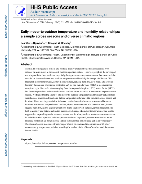 (PDF) Daily indoor-to-outdoor temperature and humidity relationships: a ...