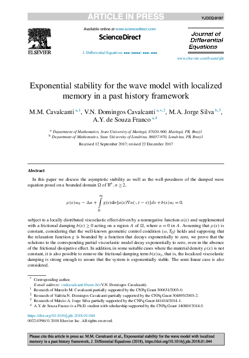 (PDF) Exponential stability for the wave model with localized memory in ...