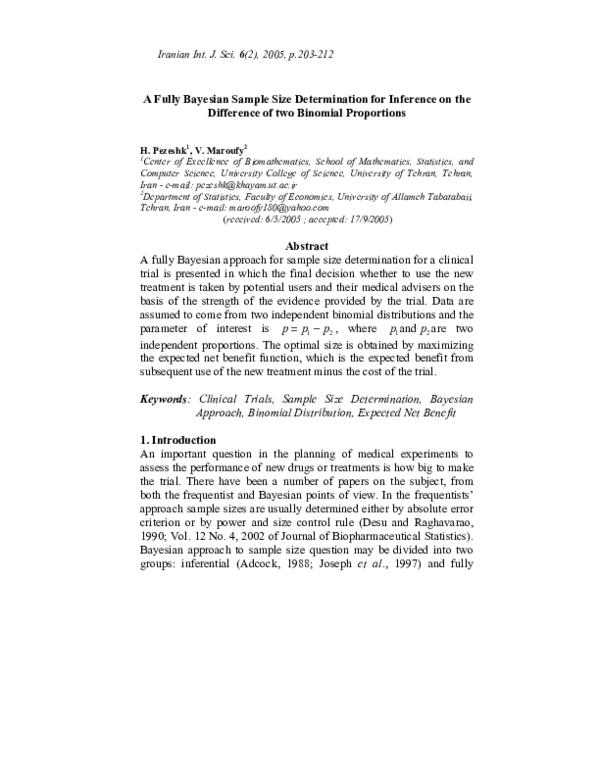 (PDF) A Fully Bayesian Sample Size Determination for Inference on the ...