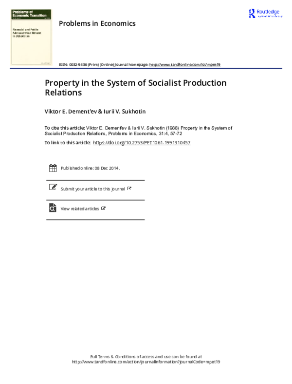 (PDF) Property in the System of Socialist Production Relations
