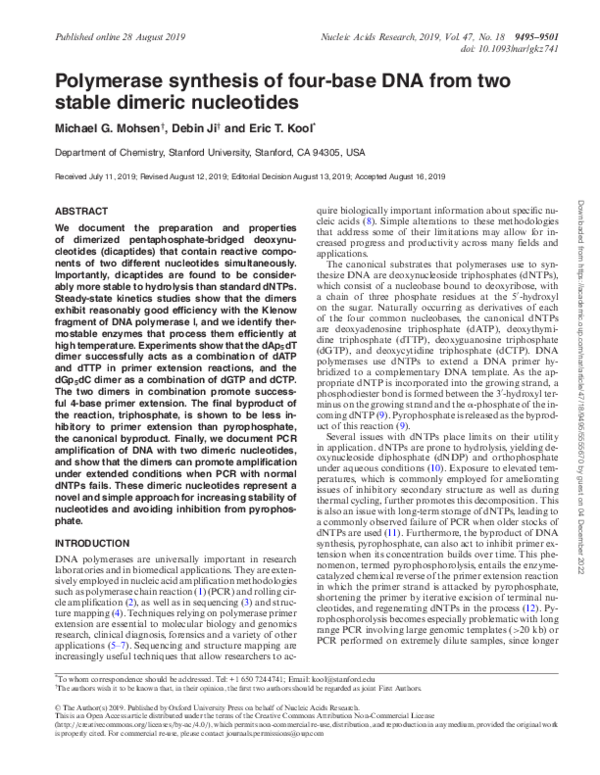 (PDF) Polymerase synthesis of four-base DNA from two stable dimeric ...