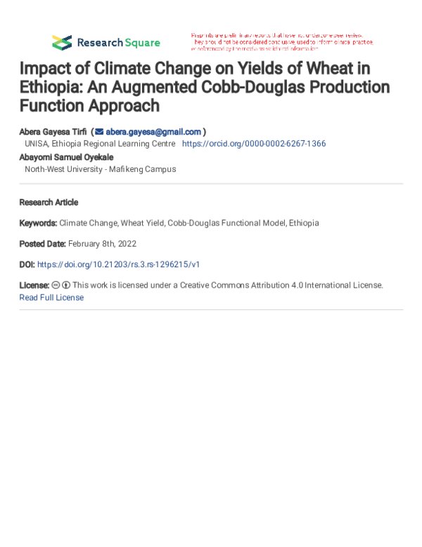 (PDF) Impact of Climate Change on Yields of Wheat in Ethiopia: An ...