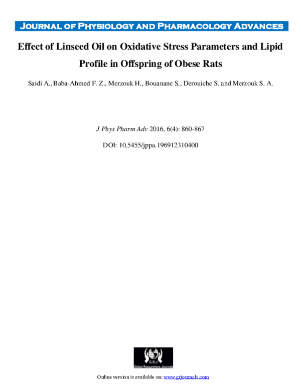 (PDF) Effect of Linseed Oil on Oxidative Stress Parameters and Lipid ...