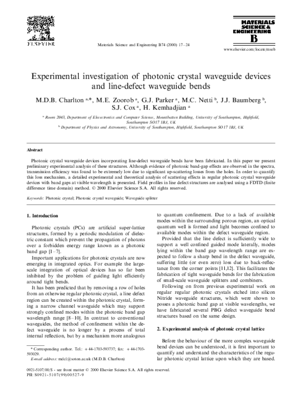(PDF) Experimental investigation of photonic crystal waveguide devices ...