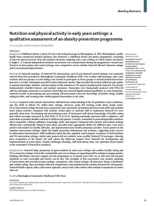 (PDF) Nutrition and physical activity in early years settings: a ...