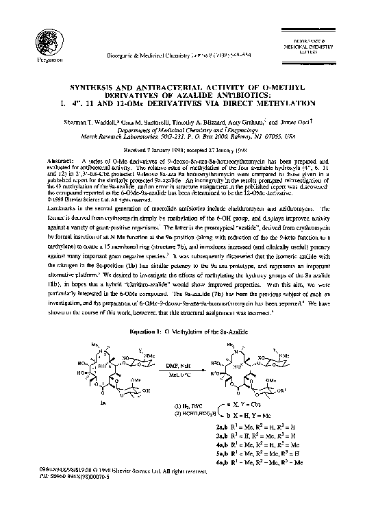 (PDF) Synthesis and antibacterial activity of O-methyl derivatives of ...