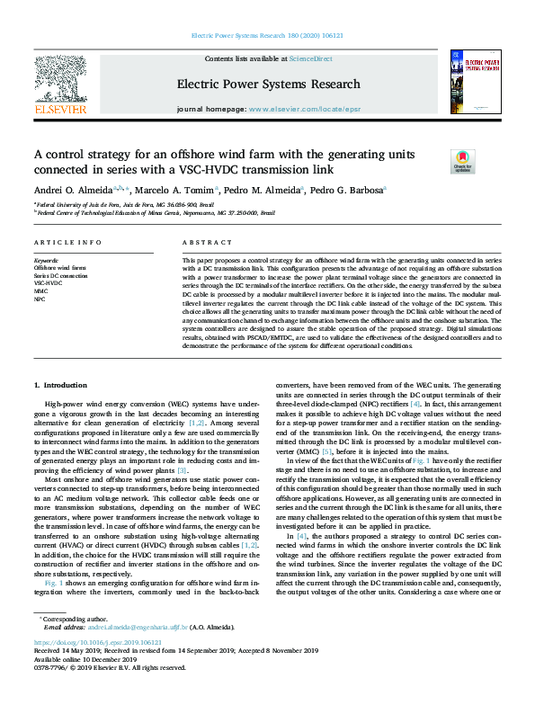 (PDF) A control strategy for an offshore wind farm with the generating ...