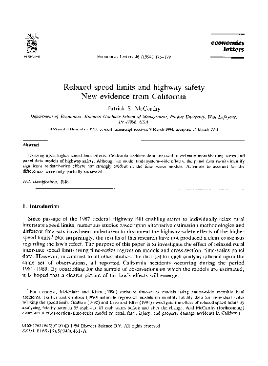 (PDF) Relaxed speed limits and highway safety new evidence from California